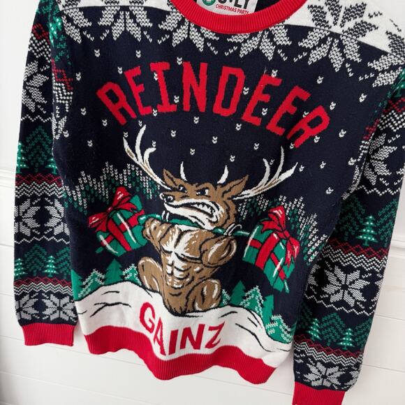 Women’s Ugly Christmas Party Holiday Sweater Reindeer Gainz Size S - Picture 3 of 4